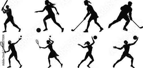 Set of vector silhouettes of people in sports. Human sports activities
