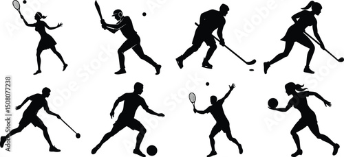 Set of vector silhouettes of people in sports. Human sports activities
