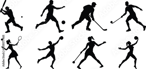 Set of vector silhouettes of people in sports. Human sports activities
