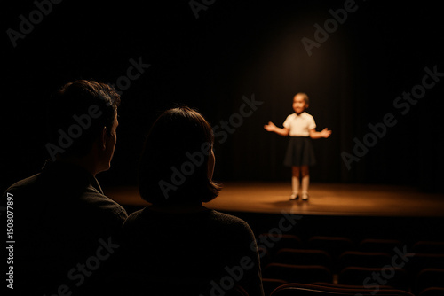 Parents Watching Daughter Perform on Stage. Generative AI.