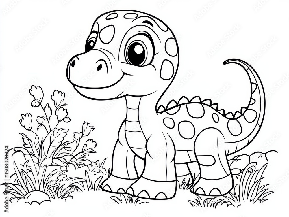 Obraz premium Cute Spotted Dinosaur Coloring Page, dinosaur coloring page, coloring book