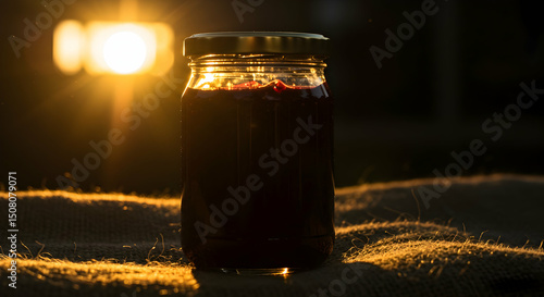 Sunset Glow Homemade Berry Jam in Glass Jar