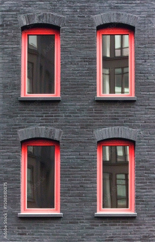 Fototapeta premium Black brick building wall. Interior of a modern loft. 