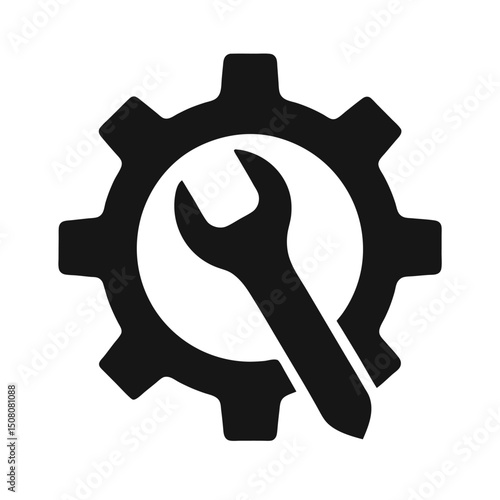 Gear and wrench icon illustrating concepts of maintenance repair and technical services