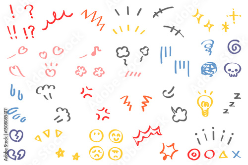 手書きの感情のアイコンセット＿フチ有カラー