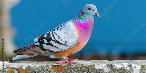 bird pigeon isolated on white background wild feral green blue.