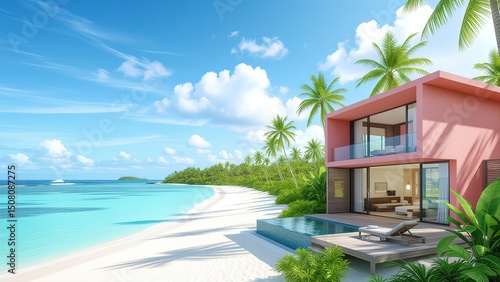 Serene Beachfront Villa with Modern Design Surrounded by Palm Trees