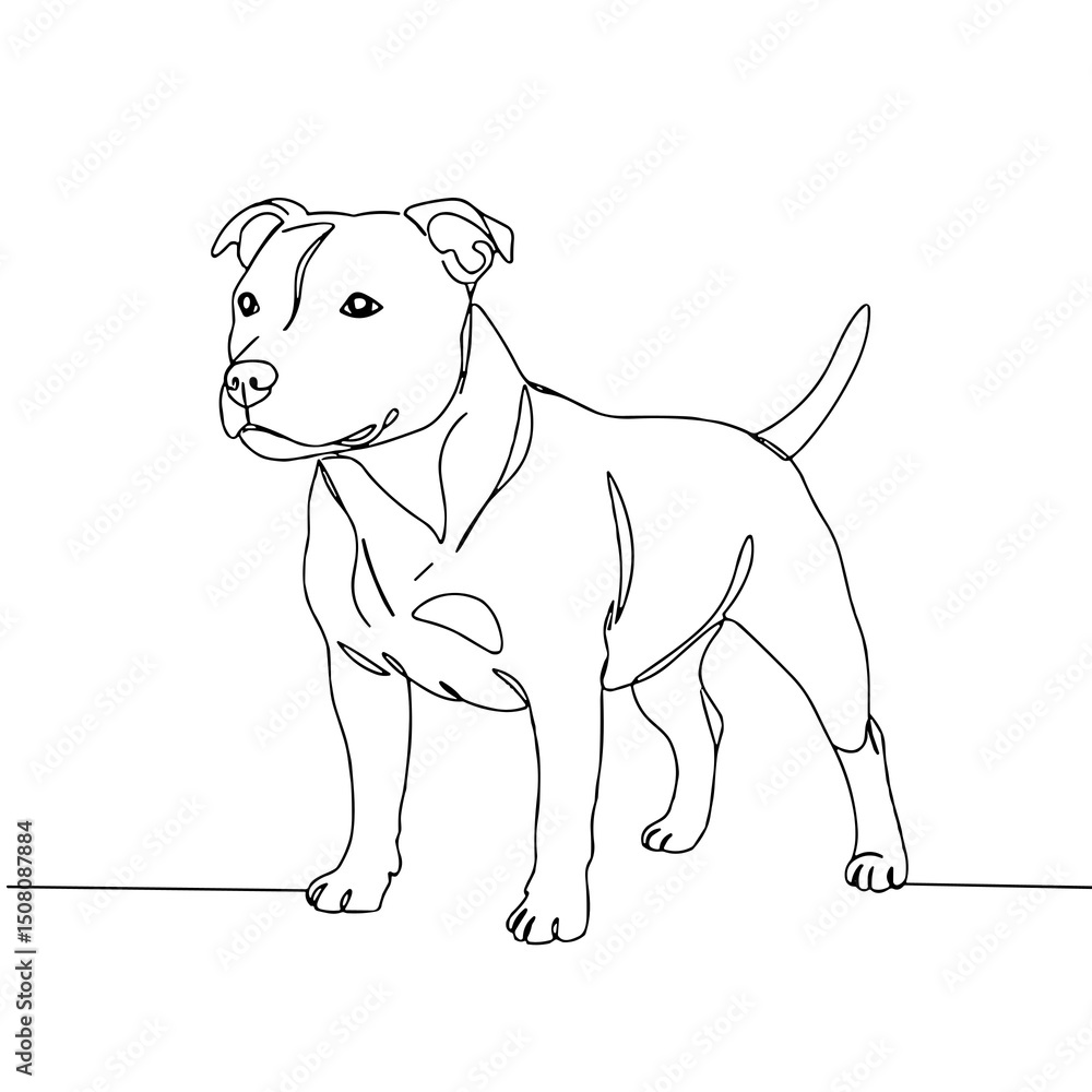 Fototapeta premium Staffordshire Bull Terrier in line style, minimalist PNG dog illustration on transparent background