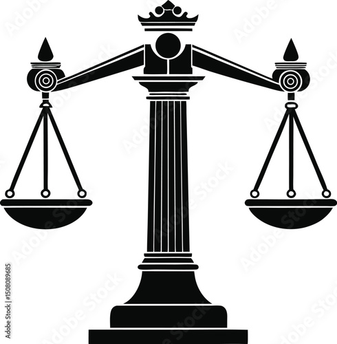 Scales of Justice Black and White Vector Illustration: Law, Court, Legal System, Symbol, Balance, Judgment, Fairness, Icon, Graphic Design