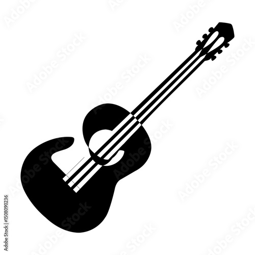Stylish Acoustic Guitar Vector Illustration – Black Silhouette