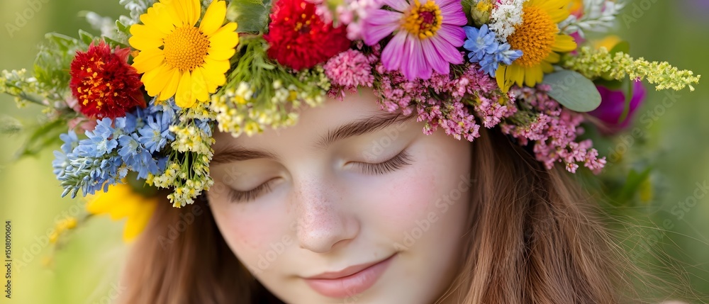 Crafting a flower crown.