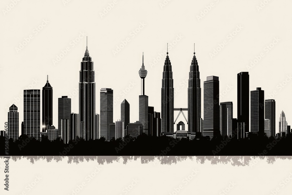 Fototapeta premium Monochrome cityscape skyline illustration.