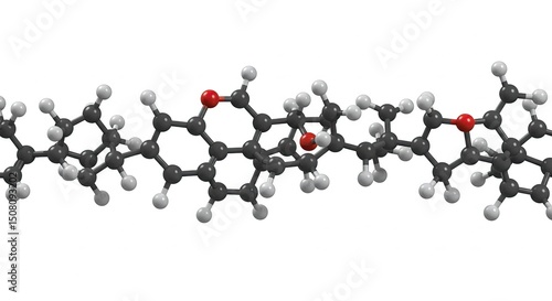 Complex organic molecule with interconnected atoms