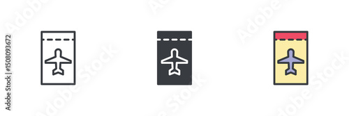 Airline boarding pass different style icon set