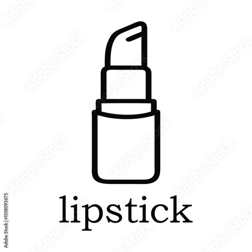 Minimalist black outline vector icon of a lipstick tube, perfect for beauty, makeup, cosmetics branding, online stores, and cosmetic product illustrations with clean and simple design

