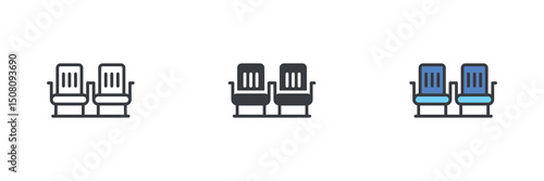 Airplane seats different style icon set