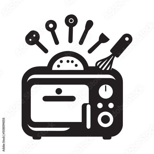 Black and White Kitchen Oven Silhouette Vector Illustration Design