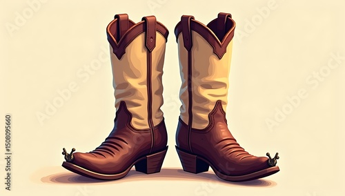 Pixel cowboy boots with tiny spurs, worn effect on toes, brown leather tones in 8-bit shading
