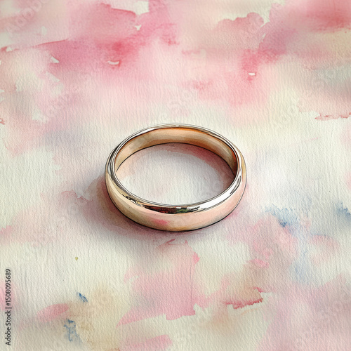 Silver ring on pastel watercolor background