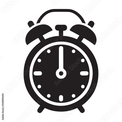 Alarm Clock Vector Silhouette Illustration Time Management Symbol Black