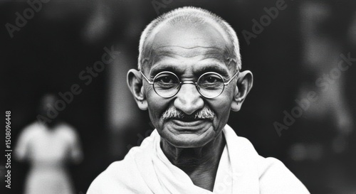 Black and White Portrait of Mahatma Gandhi– Peace, Wisdom, and Leadership Concept	