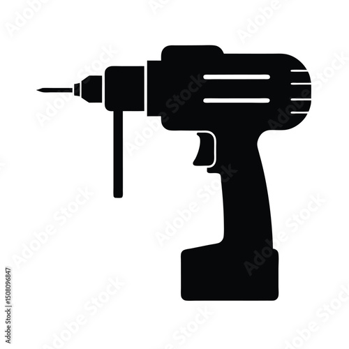 Silhouette of a cordless drill in black and white representing construction and repair