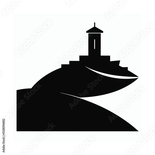 Silhouette of a lighthouse atop a hill simple minimalist design for branding or illustration