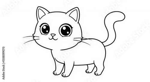 Cartoon Cat Line Drawing on Isolated White Background Featuring Cute Design for Educational Resources and Coloring Books