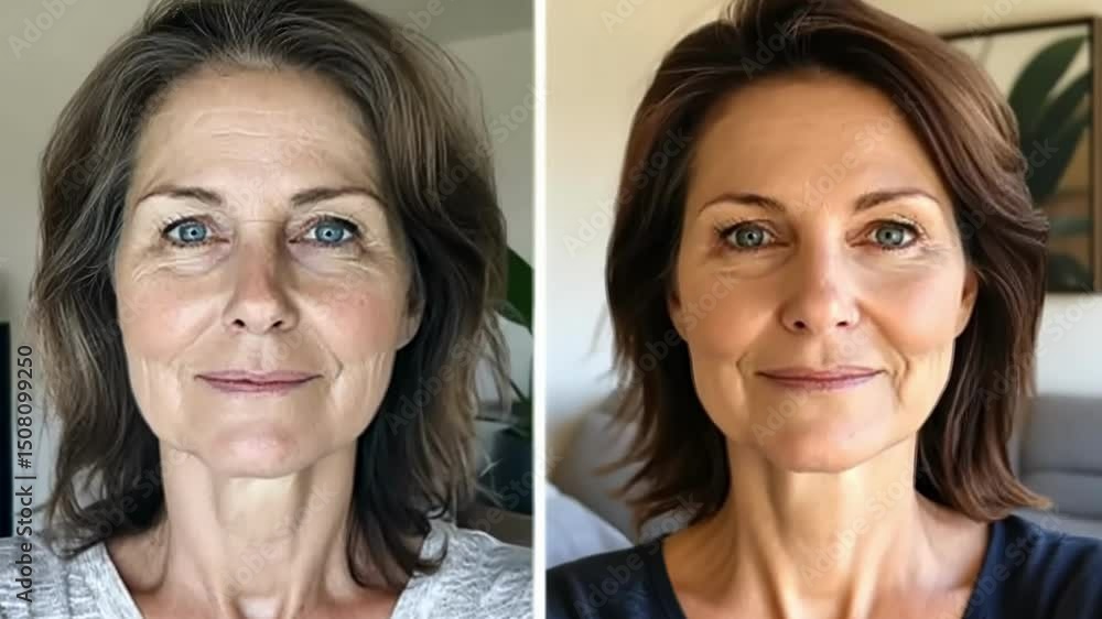 Transformation through skincare routine showcasing a woman's journey to healthier skin over time Transformation through skincare routine showcasing a woman's journey to healthier skin over time