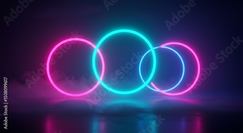 Vibrant Neon Circles Abstract Background Glowing Pink and Cyan Rings Futuristic Design