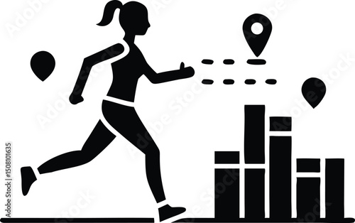 Confident female jogger striding along a marked path vector illustration