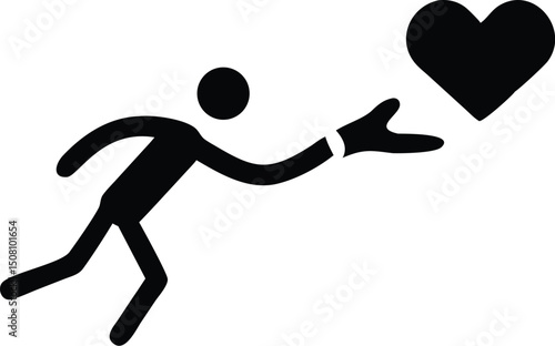 Running figure evading outstretched hand abstract vector illustration