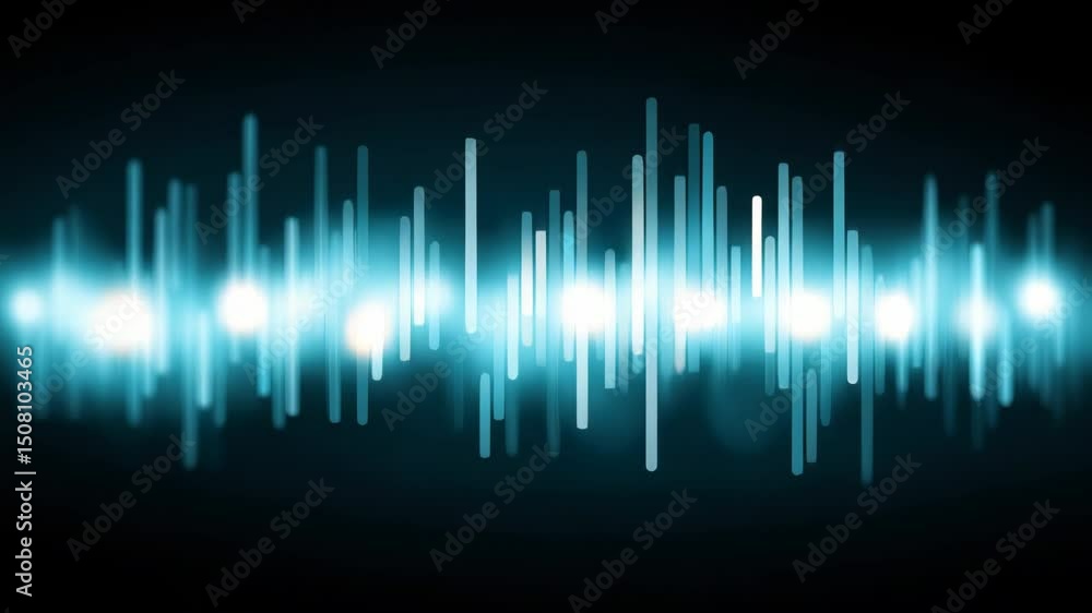 Glowing blue abstract sound wave bars black background visualization Glowing blue abstract sound wave bars black background visualization