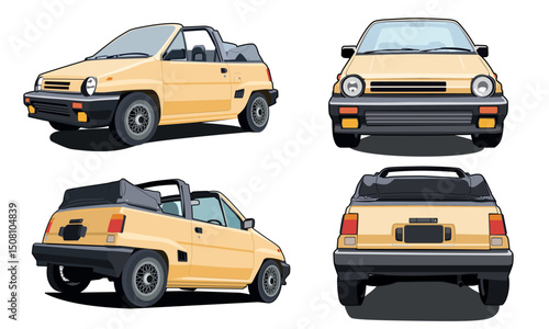 Set of a cabriolet car from several angles.eps