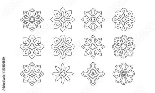 A set of modern vector-style mandala or floral geometric patterns, easily scalable and editable.