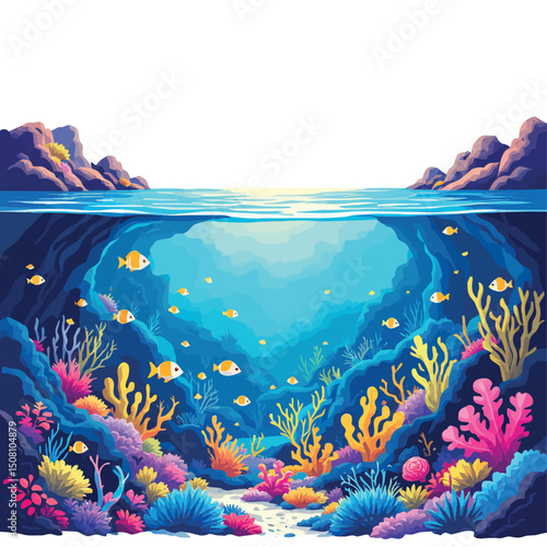 Vsai colorful coral reef teems with fish and marine life in vibrant underwater scene