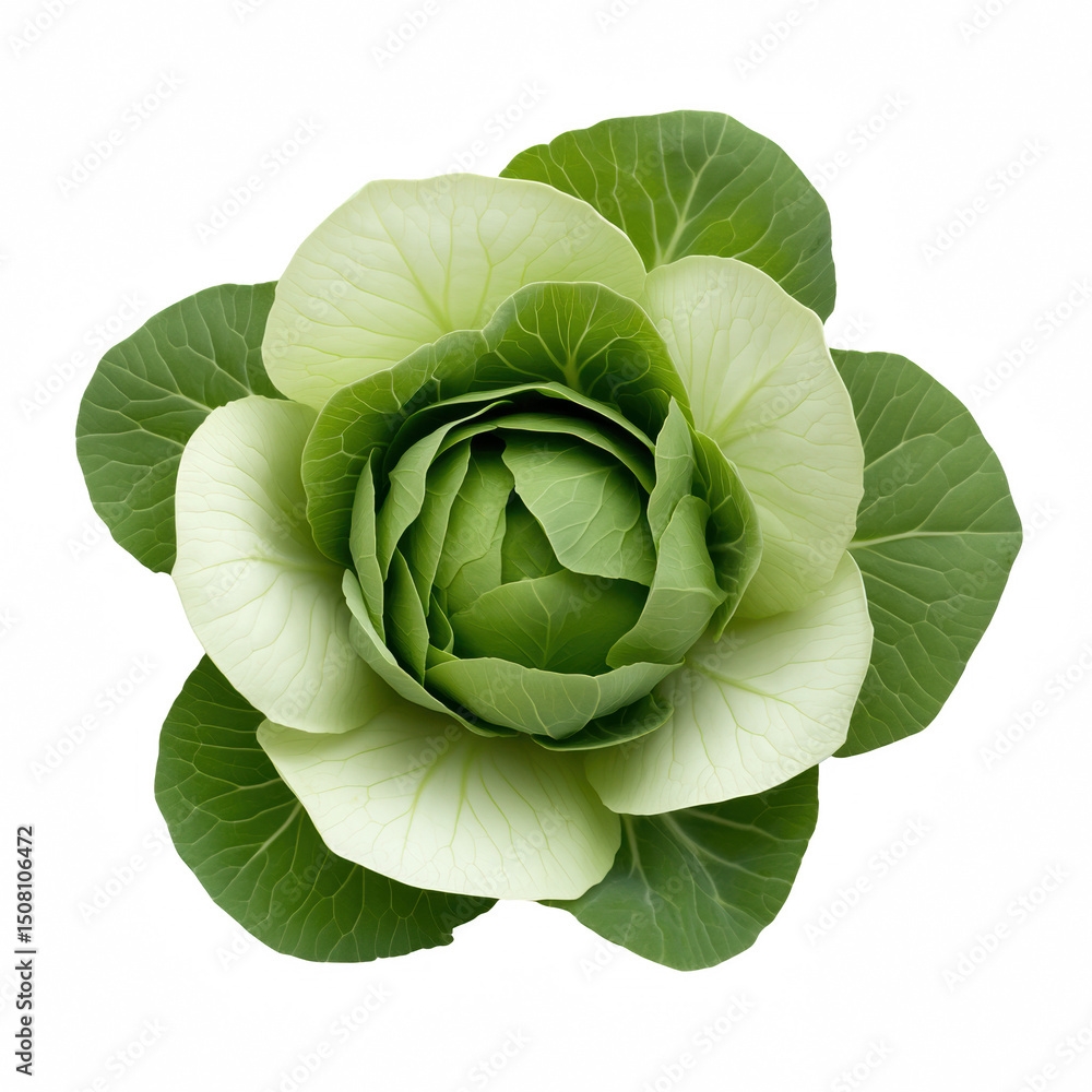 Obraz premium A vibrant green cabbage with intricate leaf patterns, perfect for food visuals.