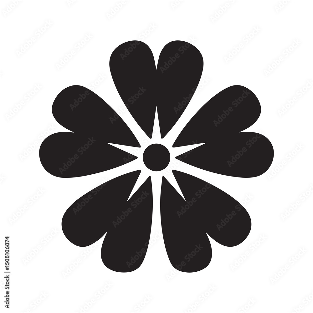 Heart Petal Flower Silhouette Icon – Black Minimalist Floral Vector with Five Petals Heart Petal Flower Silhouette Icon – Black Minimalist Floral Vector with Five Petals