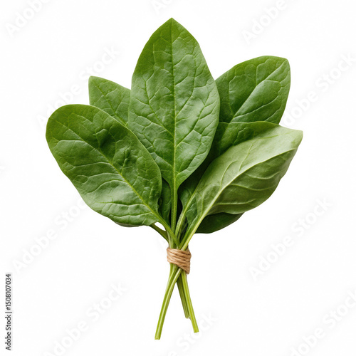 Fresh, green spinach leaves tied together, perfect for healthy recipes and salads.