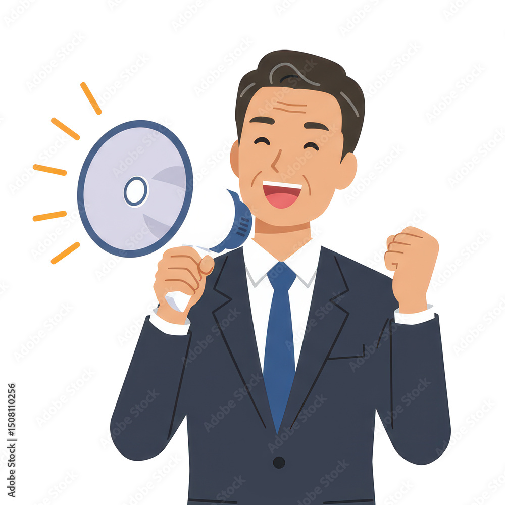 Businessman with Megaphone Announcing Something Businessman with Megaphone Announcing Something