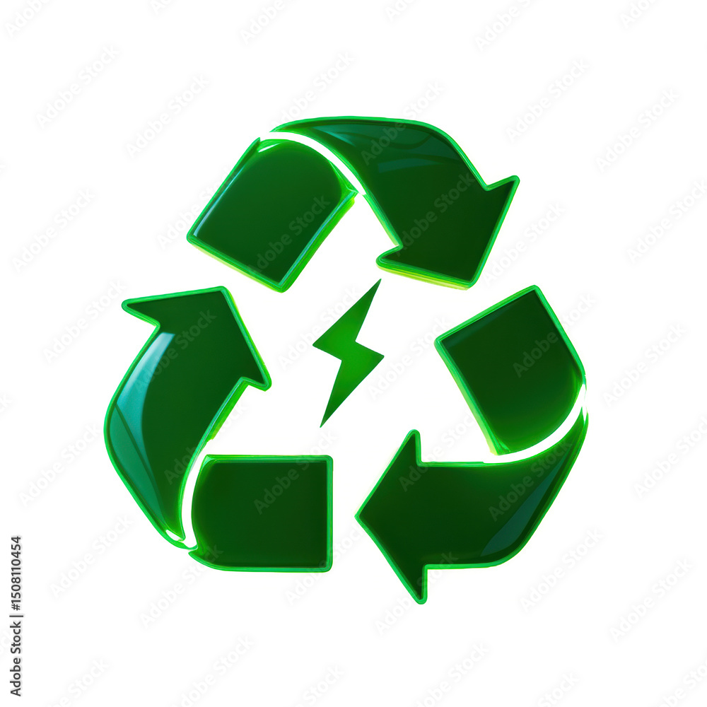 Fototapeta premium Ícono de reciclaje con un rayo verde al centro haciendo referencia a las energías limpias. 
