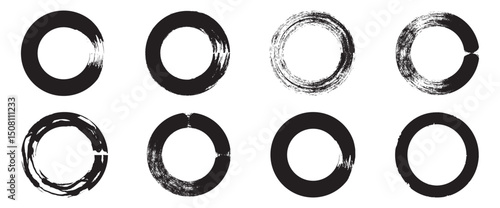 Grunge brush drawn circles collection. Vector ink illustration with rough edges.  set of red grunge circles. Stamp with jagged edges. 