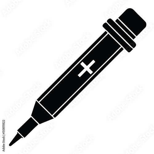 Vector illustration of a black metal medical penlight