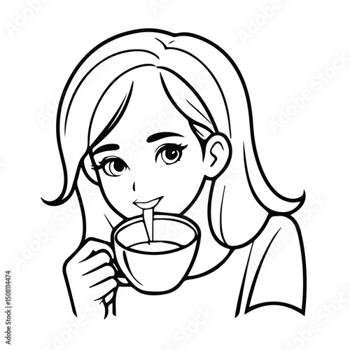 Young woman enjoying a drink in a casual setting. Smiling and drinking from a coffee cup, close-up view. Female student drinking coffee. college campus -