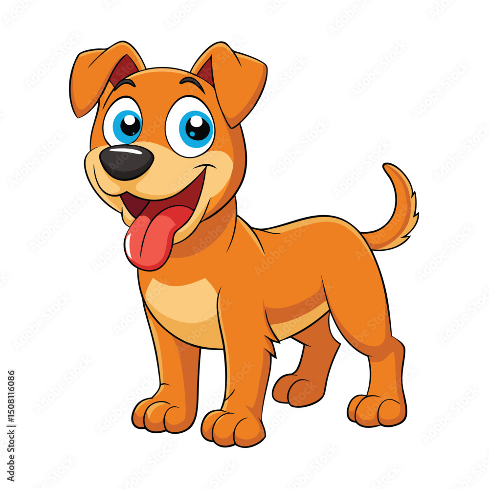 Obraz premium Cartoon Dog Illustration Happy Puppy with Tongue Out and Big Blue Eyes