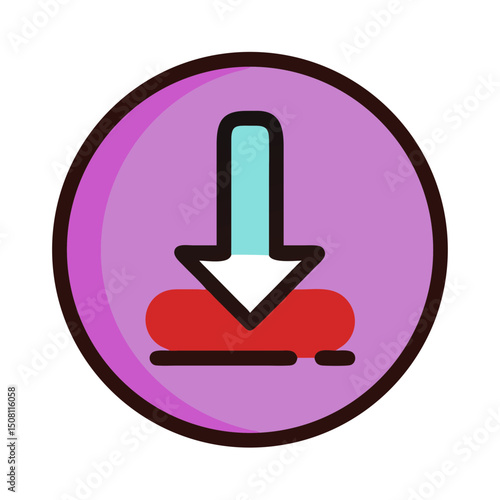 Stylized download icon with a red button and downward arrow on a purple background