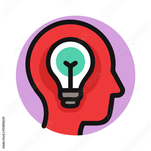 Creative person with a light bulb brain, symbolizing ideas and inspiration on a purple background