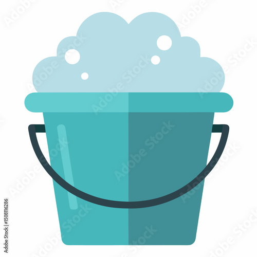 Bucket full of soapy foam vector icon on white background.