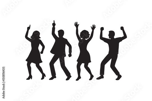 Dancing figures silhouette vector art illustration on white background