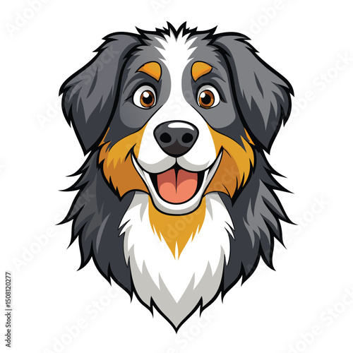 Cartoon Portrait of a Smiling Bernese Mountain Dog with Head on White